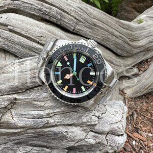 DIY Custom Made SUB MODS Watch NH35 Automatic Rainbow Dial and Black YM Insert